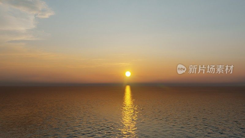 3840 x2160 25 Fps。红色日落在海上视频4K。太阳落到地平线上。红色的天空，黄色的太阳和惊人的海洋。夏日夕阳海景。